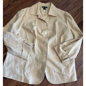 Ralph Lauren Beige 100% Linen Blazer Jacket 16W Womens Button Vintage